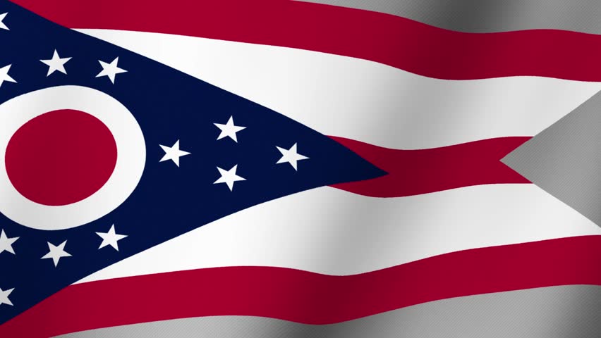 The Ohio State Flag Waving in the Wind with a Textured Gray Background