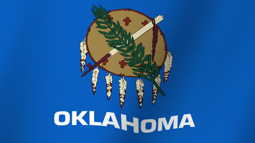 Oklahoma State Flag With Woven Texture Close Up And Text Oklahoma