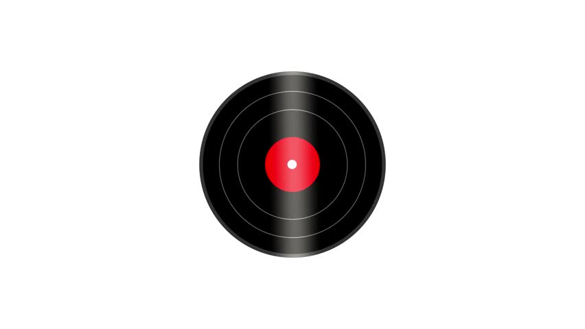 Animated vinyl record icon loop on white background, spinning record player music motion graphic element