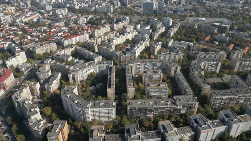 Apartment Buildings Packed Together In Timpuri Noi Neighborhood Bucharest City Romania Drone Track Right 4K 30FPS