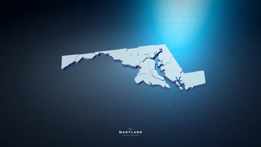 Maryland USA 3D state map in tech blue style, rotating animation seamless loop
