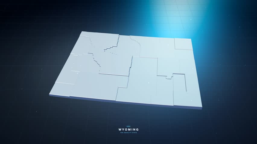 Wyoming USA 3D state map in tech blue style, rotating animation seamless loop
