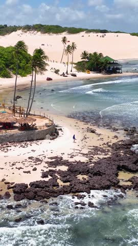 Caribbean scenery at Genipabu Beach in Rio Grande do Norte. Brazil Northeast. Vacations landscape. Paradise scenery. Genipabu Beach at Rio Grande do Norte. Scenic beach at Brazil Northeast.