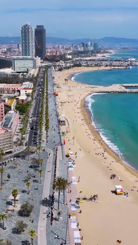 Barcelona Skyline At Barcelona In Catalonia Spain. Stunning Cityscape. Beach Landscape. Highrise Buildings. Barcelona Skyline At Barcelona In Catalonia Spain. Nature Background.