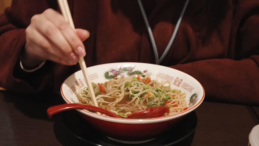 Traditional Japanese ramen bowl with green onions