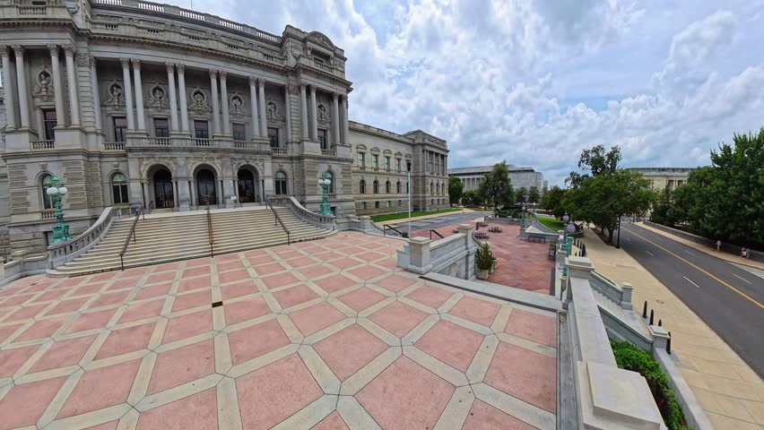 Smooth Right to Left 4K Panorama Shows Library of Congress in Washington DC.
