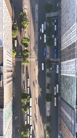 Rio de Janeiro in sunrise, Brazil. City center. Aerial view, establishing shot. Getúlio Vargas Avenue
