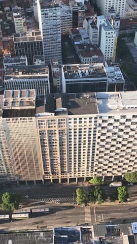 Rio de Janeiro in sunrise, Brazil. City center. Aerial view, establishing shot. Getúlio Vargas Avenue