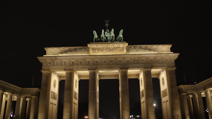 Berlin Landmark, Night Gateway, Evening Landmark. Brandenburg Gate, in its nocturnal splendor, radiates with illuminating glow.