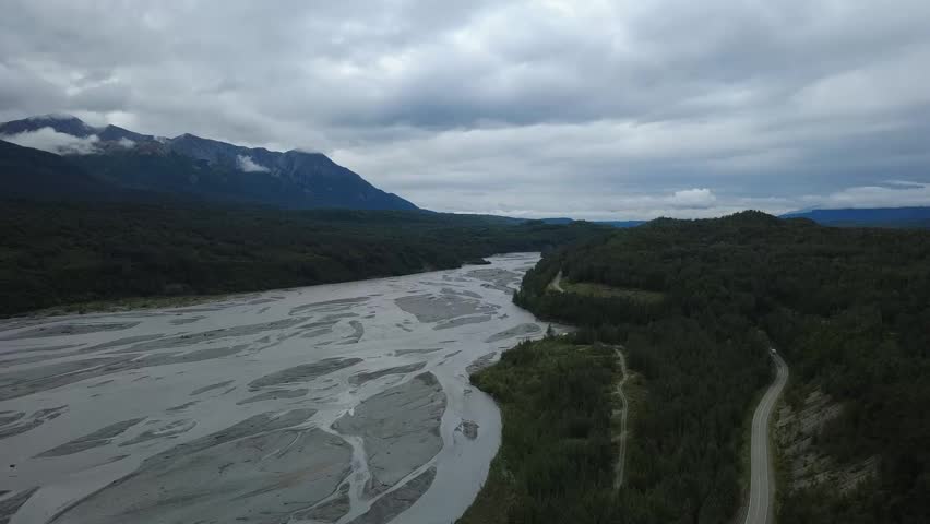 Matanuska River Matanuska Glacier Alaska glacial runoff glacier melt braided river Glenn Highway Sutton Glacier View turquoise water wilderness mountains nature landscape scenic travel outdoors adventure river valley blue water summer aerial drone North America natural beauty freshwater geology