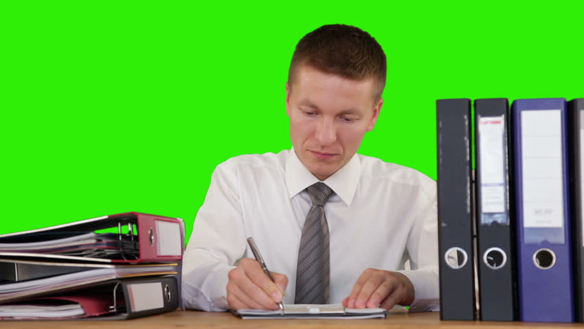 Exhausted Collar Worker receiving more Work and getting to sleep, Green Screen