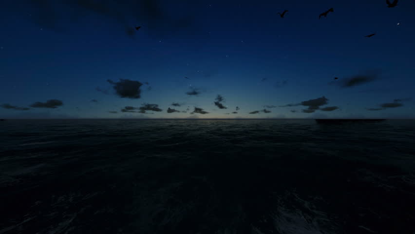 Flight across ocean at night