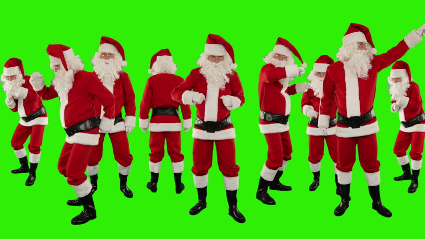 Bunch of Santa Claus Dancing, Christmas Holiday Background, Green Screen