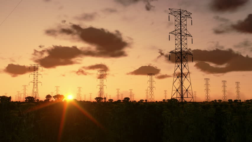 Electricity pillars at sunrise
