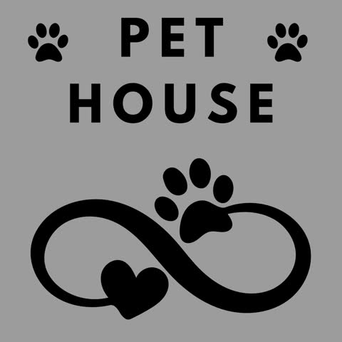 Pet House Text with Infinity Heart Symbol and Paw Prints Vector Illustration