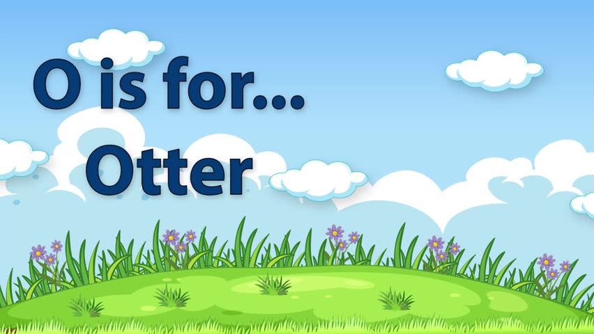Animated educational graphic with a cute cartoon otter floating on clouds over a grassy field.