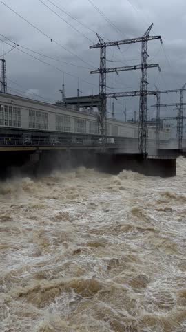 water discharge through the dam on the Kama