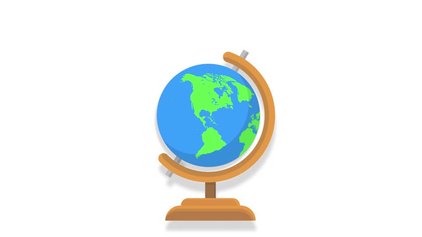 Animated rotating desk globe with red location pin markers isolated on white background. Ideal for travel, geography, and global connection projects.