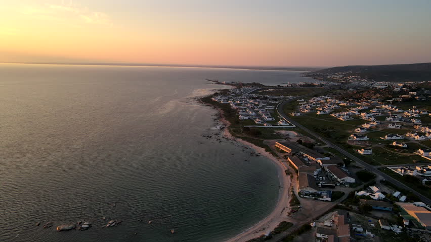 Sunrise drone view over St Helena Bay coastline on Cape West Coast, South Africa