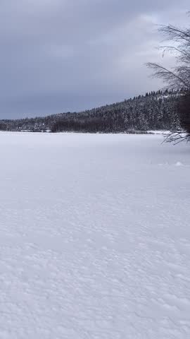 Snow on Bolio Lake on a winter day in Alaska. 