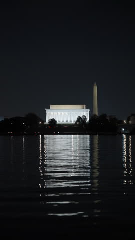 Vertical shot of the Lincoln Memorial at night in Washington DC.