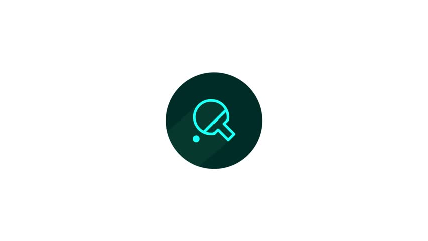 Animated table tennis paddle and ball icon representing ping pong, racket sports, indoor games, athletic competition, and recreational play. Clean flat motion graphic ideal for sports videos, broadcast graphics, educational content, presentations, social media, and digital projects related to table tennis tournaments, training, championships, and sporting events.