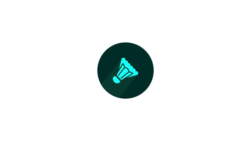 Animated shuttlecock icon representing badminton, racket sports, athletic competition, and sports equipment. Clean flat motion graphic ideal for sports videos, broadcast graphics, educational content, presentations, social media, and digital projects related to badminton matches, tournaments, training, championships, and indoor sports