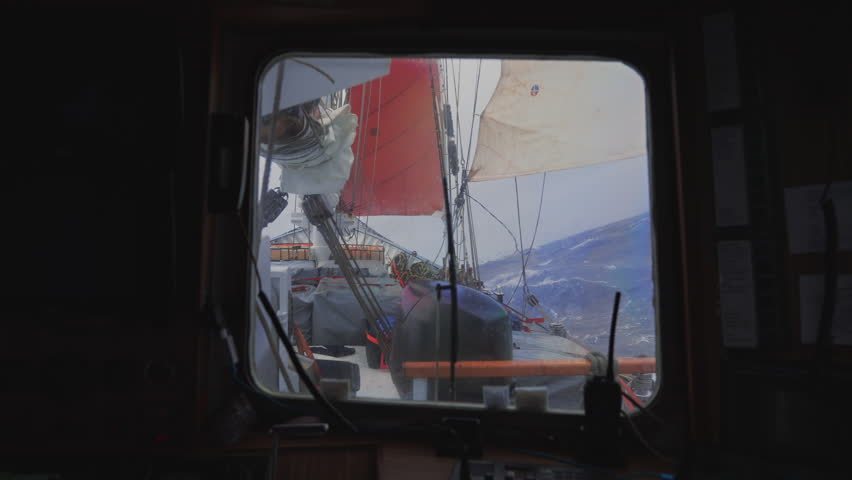 Sailing vessel deck during rough sea crossing