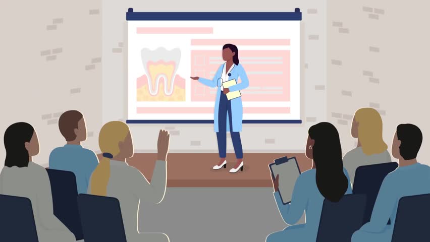 Stock vector illustration depicting a dental seminar. 