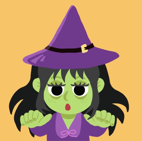 Cute animated little witch with playful movement and a charming Halloween expression, bringing a fun magical touch to creative projects. Perfect for stickers, greeting cards, party invitations, planners, children