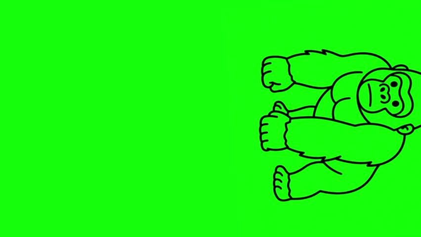 A simple, black line-art illustration of a cute sitting monkey on a solid green background