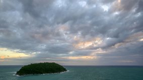 Sunset clouds and islands of high Promthep cave phuket.  time lapse video