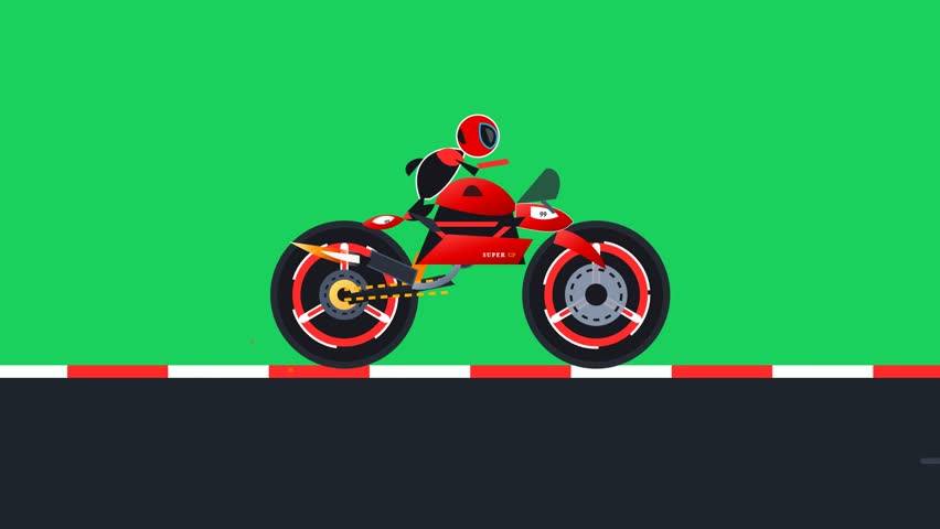 Stylized 2D Animation of a Biker Racing on a Sport Motorcycle Track