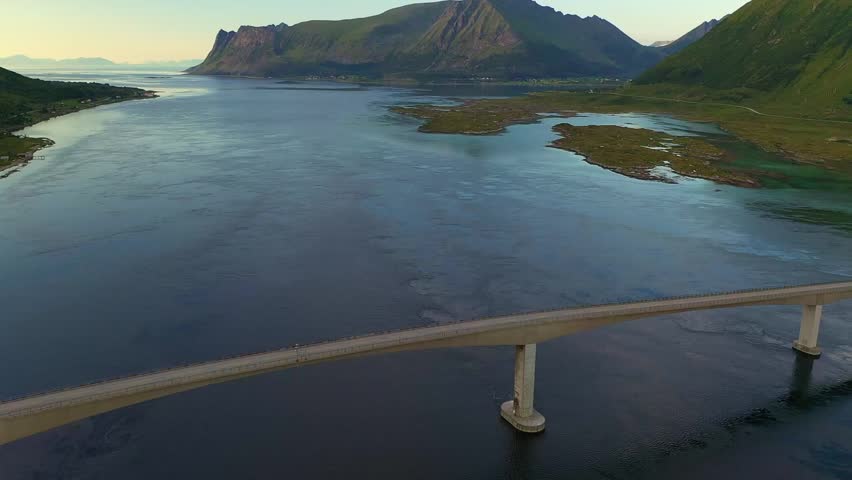 Gimsøystraumen at Dusk: A Serene View of the Bridge and Fjord