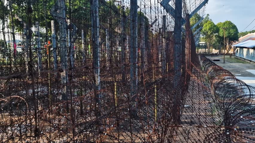 Rows of Barbed Wire at Phu Quoc Prison, Historic Landmark From French Colonization and Vietnam War