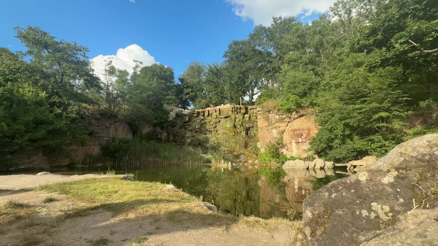 Uman, Ukraine, 07.11.26 Scenic Quarry Pond in Sofiyivka National Dendrological Park