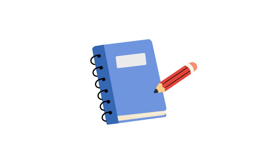 3D Animated Notebook and Floating Pencil Writing Concept Isolated on White Background for Education and Planning