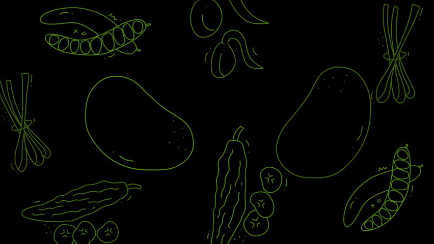 Doodle vegetable line art illustrations with peas, potatoes, scallions, and seedlings. Perfect for recipe cards, food blogs, and packaging design.