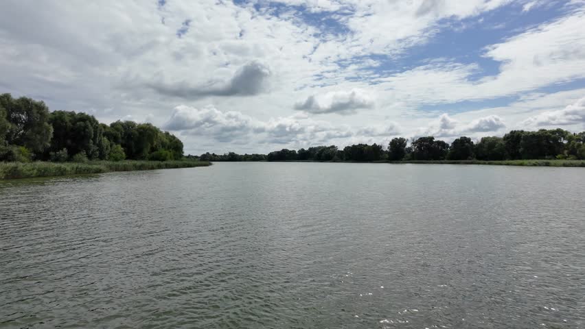 sky, clouds, lake, river, trees, water, fishing