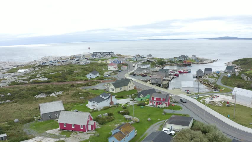Aerial View of Peggy’s Cove Fishing Village and Atlantic Coast Nova Scotia