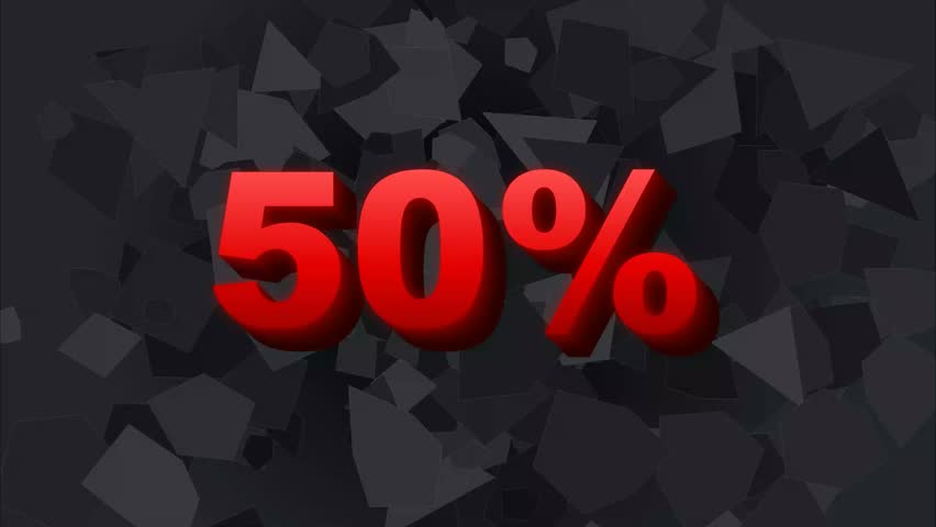 Red 50 percent discount text shattering on a dark background.