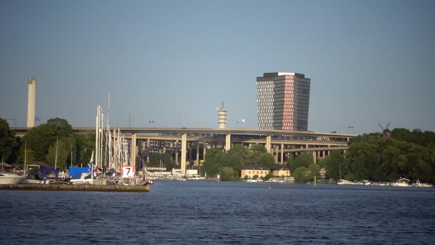 Stockholm, Sweden A view of the Arstaviken bay of water and the Skanstull district. 
