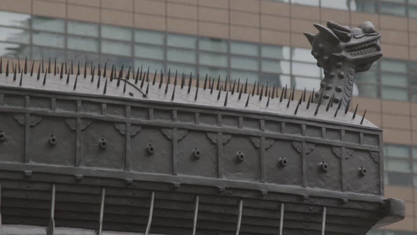 Turtle Ship Sculpture underneath the Stature of Admiral Yi Sun-sin in Gwanghwamun Square