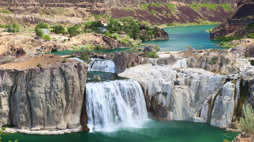 Powerful Shoshone Falls cascading dramatically over the rocky canyon walls in Twin Falls Idaho