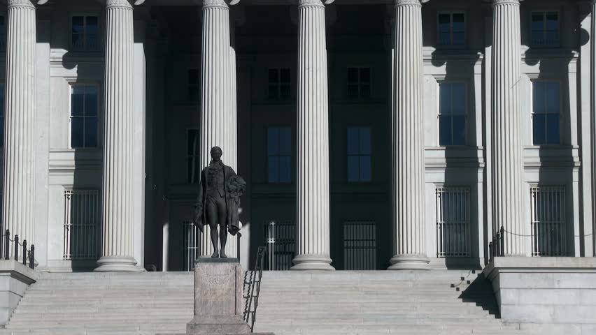 United States Treasury Department Building Exterior in Washington DC with Classical Government Architecture