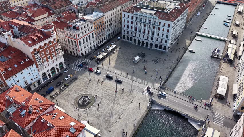 Grand Canal and Piazza del Ponte Rosso (Red Bridge Square) in Trieste, Italy