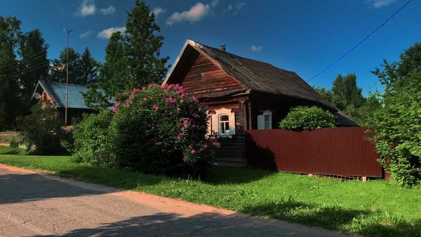 Old traditional rural wooden house in a russian village from the kingdom time.