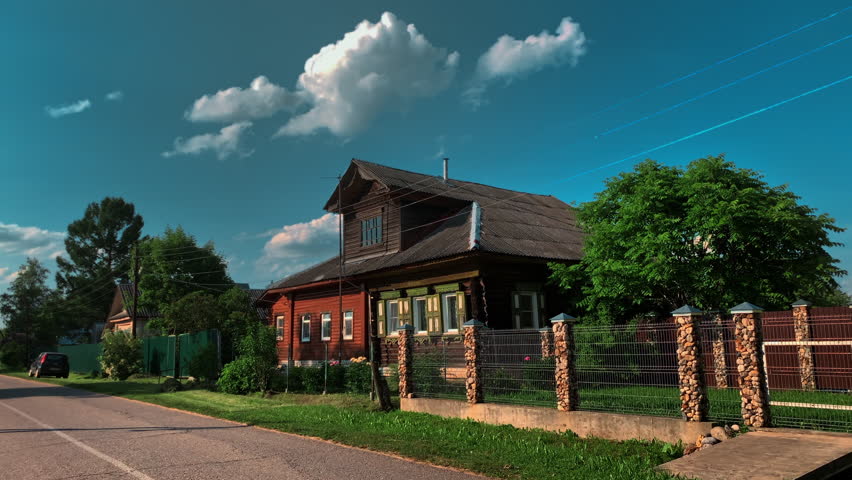 Old traditional rural wooden house in a russian village from the kingdom time.