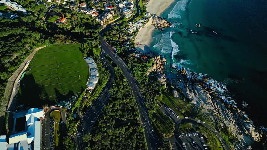 The iconic Cape Town, South Africa, showcasing Table Mountain, the Atlantic Ocean, sweeping beaches and one of the world’s most recognisable coastal landscapes, cinematic aerial reveal