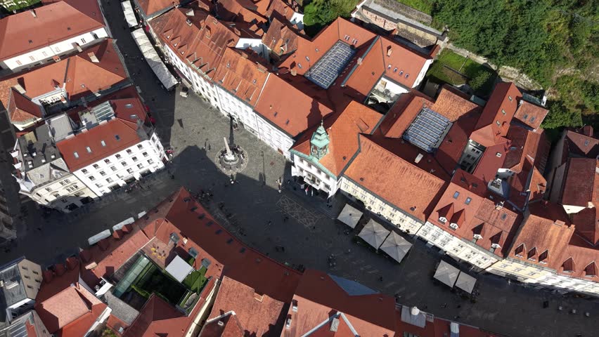 Top down view of Town Hall Square (Mestni trg) in Ljubljana city, Slovenia
